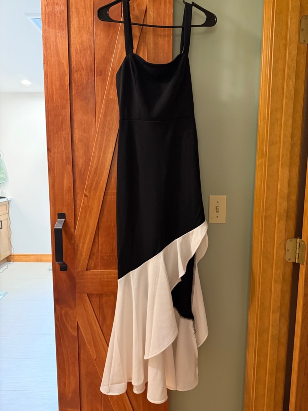 Elegant Black & White High-Low Ruffle Dress